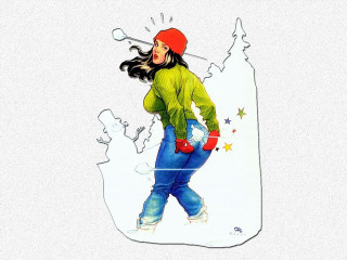 Woman green jacket red hat - asaf hanuka free wallpaper