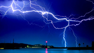 Lightning storm water night red - alson s. clark free wallpaper
