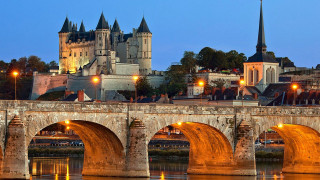 Bridge castle night lights river - paris school free wallpaper