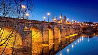 Bridge river city lights nighttime - romanesque free wallpaper
