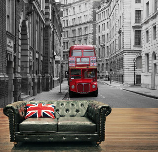 Couch red double decker bus - a flag free wallpaper for tablet