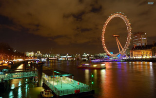 Ferris wheel night river boats - christopher wren free wallpaper