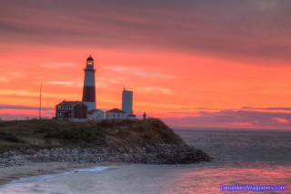 Lighthouse island sunset red sky - a small island free wallpaper