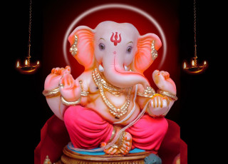 Ganesha red background black border - figurine free wallpaper