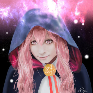 Pink hair girl galaxy medal - a galaxy background free wallpaper