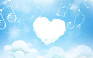 Heart floating musical notes blue - white bubble free wallpaper