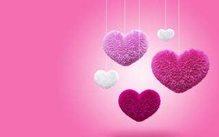 Hearts hanging strings pink background - anthony devas free wallpaper for desktop