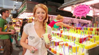 Woman holding cup juice store - a store free wallpaper for desktop