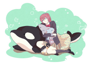 Woman whale cat dog magical - a whale free wallpaper