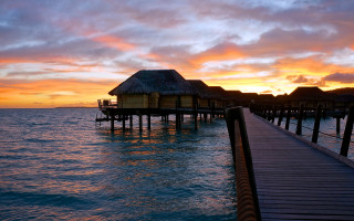 Pier hut sunset dawn ocean - a hut free wallpaper