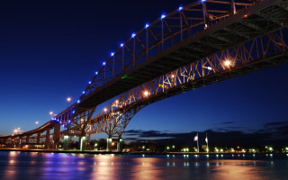 Bridge water night lights boat 2 - water free wallpaper