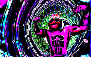 Man pink shirt cityscape neon - hypermaximalist free wallpaper