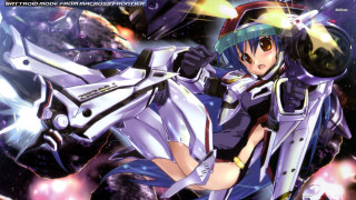 Anime character flying space gun - her hand and a helmet free wallpaper