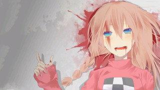 Pink haired girl blood splatter - pixel art free wallpaper for desktop