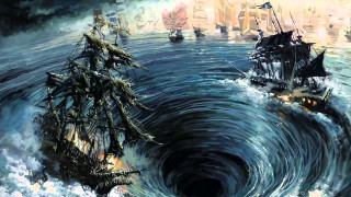 Pirate ship storm ocean city - christopher moeller free wallpaper for desktop