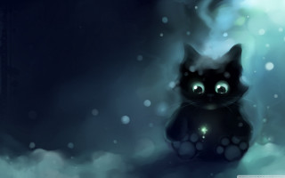 Black cat snow glowing eyes - firefly free wallpaper