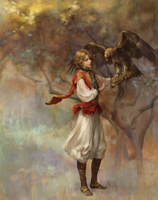 Woman holding bird arm painting - free fantasy wallpaper for mobile