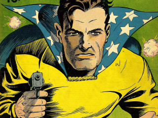 Man holding gun poster flag - underground comix free wallpaper