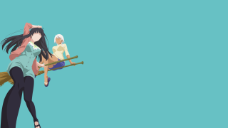 Woman broom doll blue background - low free wallpaper