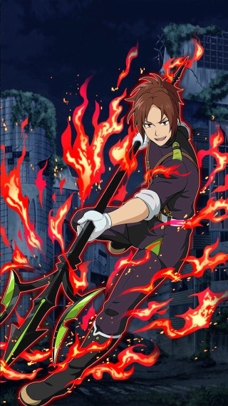 Person sword fire buildings background - area free wallpaper for mobile