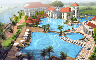 Large resort pool building palm - a large pool free wallpaper