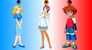 Cartoon boy girl colored background - triadic free wallpaper