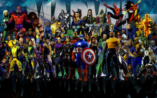 Superheroes blue black white background - a group of superheros free wallpaper