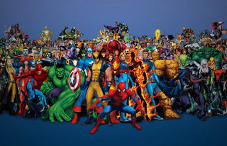 Cartoon characters group photo blue 2 - alex ross free wallpaper
