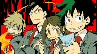 Anime characters group red background 5 - a red background behind them free wallpaper