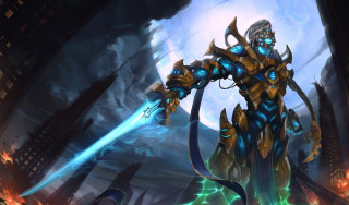 Man sword demon arm cityscape - alejandro burdisio free wallpaper