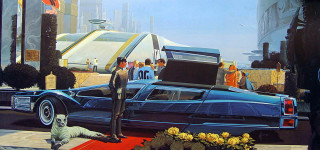 Car robot redcarpet building girl - syd mead. free wallpaper