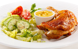 Plate of food with chicken - a white plate free wallpaper for desktop