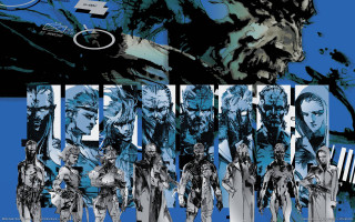 Blue collage metal gear sword - image of a man free wallpaper