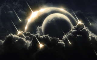 Solar eclipse black background clouds - explosion free wallpaper