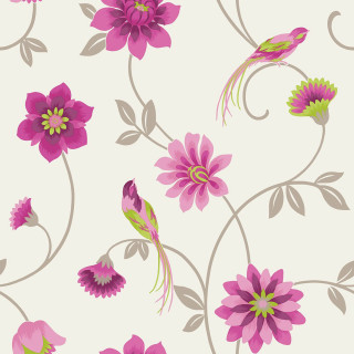 Pink flower bird pattern white - free flowers wallpaper for tablet