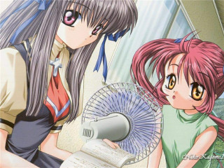 Anime girls long hair fan 2 - a book free wallpaper