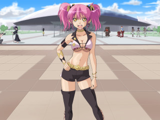 Cartoon girl pink hair cat - a courtyard free wallpaper