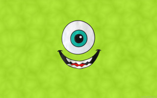 Green background cartoon monster eyes - a red tongue free wallpaper