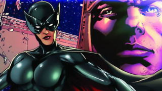 Man black suit woman red - a space background free wallpaper