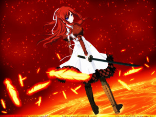 Girl sword red background fire - fire free wallpaper