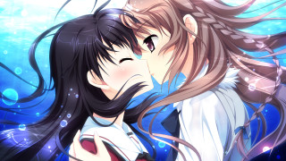 Anime couple kissing blue background - a couple of anime characters free wallpaper