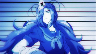 Blue haired woman bandaged eye - blind free wallpaper