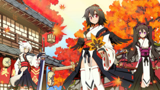 Anime characters autumn leaves building - orange leaf free wallpaper