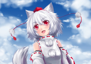 Anime girl white hair red 9 - the cloud free wallpaper for desktop