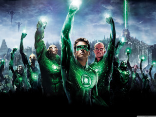 Green costumed heroes glowing lights - alex ross free wallpaper