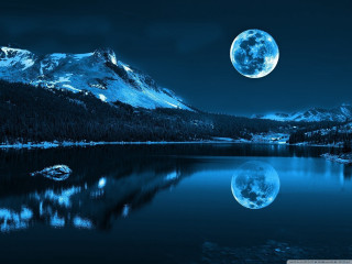 Full moon mountain range lake - full moon free wallpaper