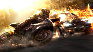 Man motorcycle car fire flames 2 - fire free wallpaper