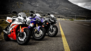 Motorcycles parked road mountain range 2 - synchromism free wallpaper
