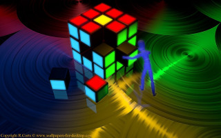 Person standing rubik cube colorful - isometric view free wallpaper