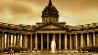 Neoclassical building fountain clocktower cloudy - a clock tower in the background free wallpaper
